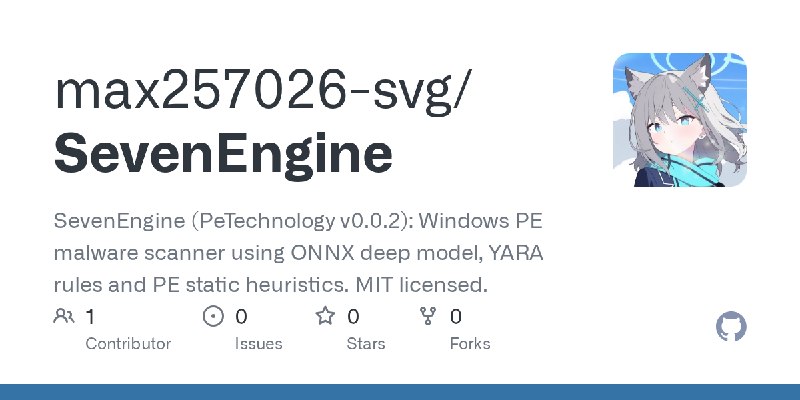 GitHub - max257026-svg/SevenEngine: SevenEngine (PeTechnology v0.0.2): Windows PE malware scanner using ONNX deep model, YARA rules…