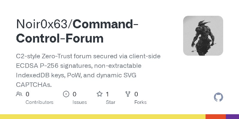 GitHub - Noir0x63/Command-Control-Forum: C2-style Zero-Trust forum secured via client-side ECDSA P-256 signatures, non-extractable…