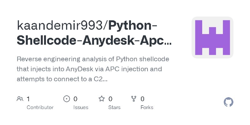 GitHub - kaandemir993/Python-Shellcode-Anydesk-Apc-injection-Remote-IP-Address-Analysis: Reverse engineering analysis of Python…