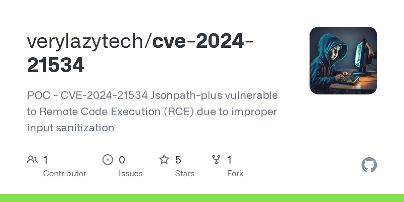 GitHub - verylazytech/cve-2024-21534: POC - CVE-2024-21534 Jsonpath-plus vulnerable to Remote Code Execution (RCE) due to improper…