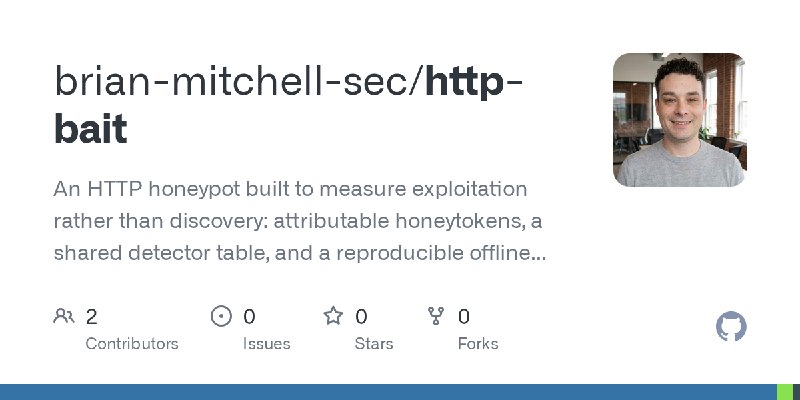 GitHub - brian-mitchell-sec/http-bait: An HTTP honeypot built to measure exploitation rather than discovery: attributable honeytokens…