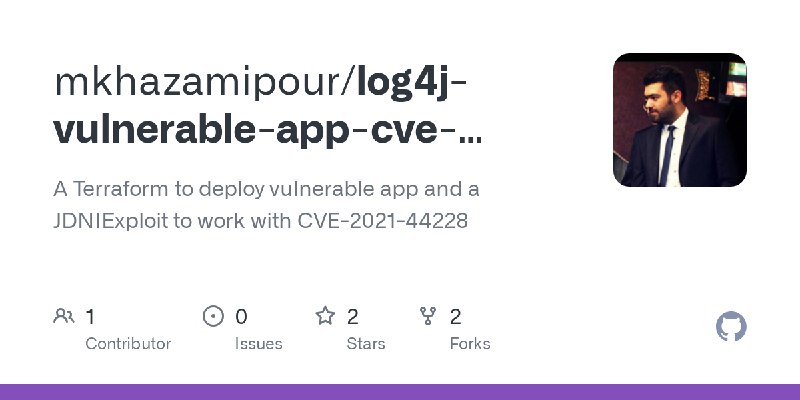 GitHub - mkhazamipour/log4j-vulnerable-app-cve-2021-44228-terraform: A Terraform to deploy vulnerable app and a JDNIExploit to…