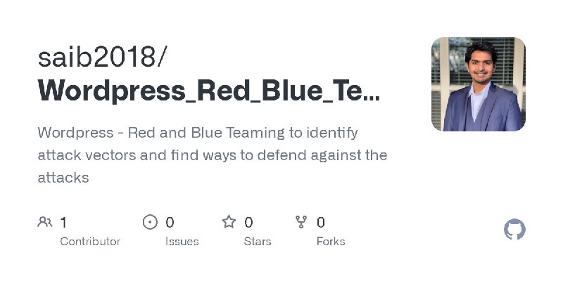 GitHub - saib2018/Wordpress_Red_Blue_Teaming: Wordpress - Red and Blue Teaming to identify attack vectors and find ways to defend…
