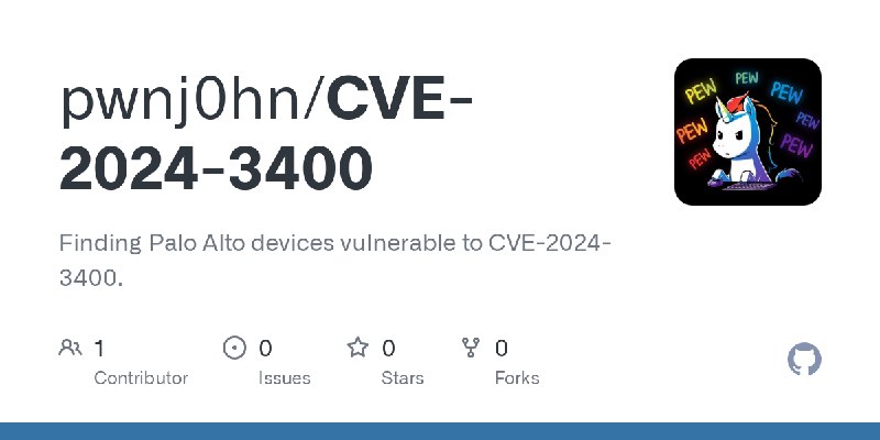 GitHub - pwnj0hn/CVE-2024-3400: Finding Palo Alto devices vulnerable to CVE-2024-3400.