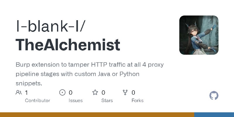 GitHub - I-blank-I/TheAlchemist: Burp extension to tamper HTTP traffic at all 4 proxy pipeline stages with custom Java or Python…