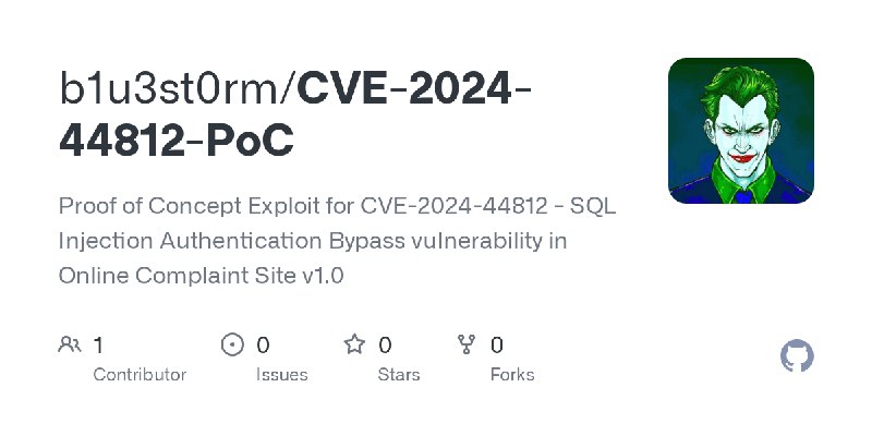 GitHub - b1u3st0rm/CVE-2024-44812-PoC: Proof of Concept Exploit for CVE-2024-44812 - SQL Injection Authentication Bypass vulnerability…