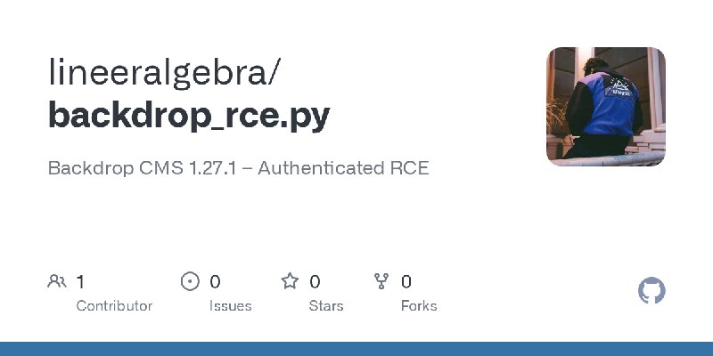 GitHub - lineeralgebra/backdrop_rce.py: Backdrop CMS 1.27.1 – Authenticated RCE
