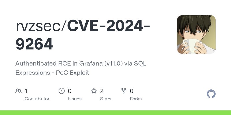 GitHub - rvzsec/CVE-2024-9264: Authenticated RCE in Grafana (v11.0) via SQL Expressions - PoC Exploit