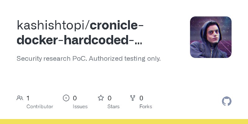 GitHub - kashishtopi/cronicle-docker-hardcoded-secret-key-rce: Security research PoC. Authorized testing only.