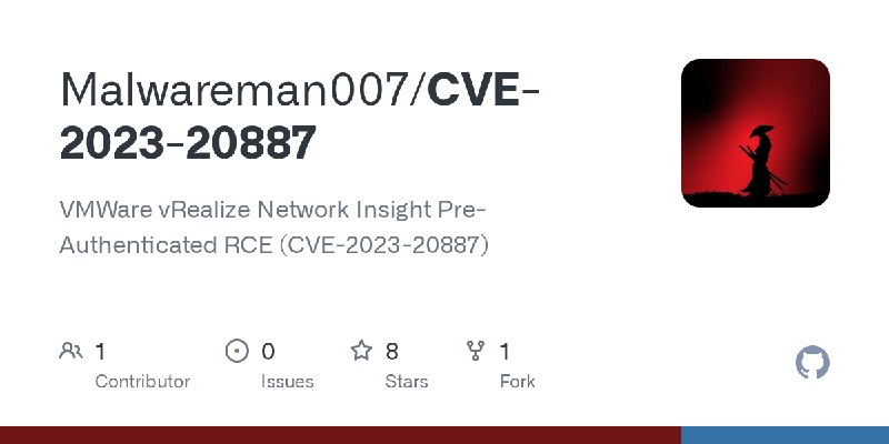 GitHub - Malwareman007/CVE-2023-20887: VMWare vRealize Network Insight Pre-Authenticated RCE (CVE-2023-20887)