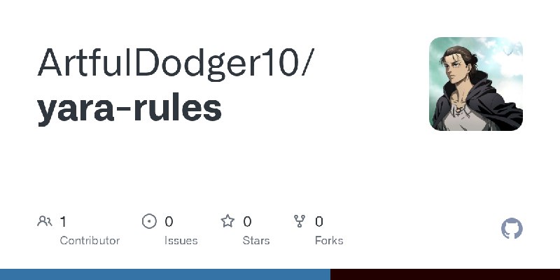 GitHub - ArtfulDodger10/yara-rules