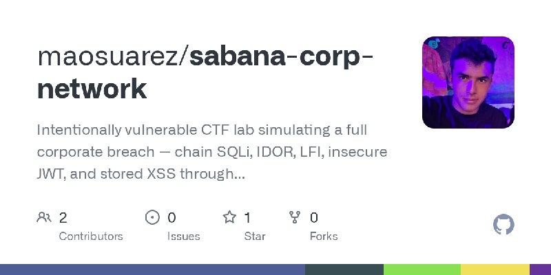 GitHub - maosuarez/sabana-corp-network: Intentionally vulnerable CTF lab simulating a full corporate breach — chain SQLi, IDOR…