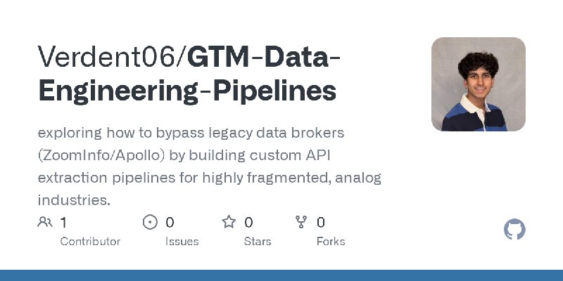GitHub - Verdent06/GTM-Data-Engineering-Pipelines: exploring how to bypass legacy data brokers (ZoomInfo/Apollo) by building custom…