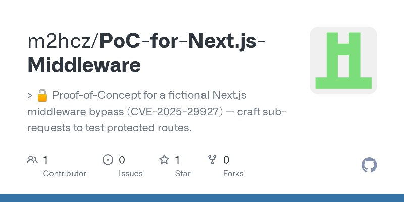 GitHub - m2hcz/PoC-for-Next.js-Middleware: > 🔓 Proof-of-Concept for a fictional Next.js middleware bypass (CVE-2025-29927) — craft…