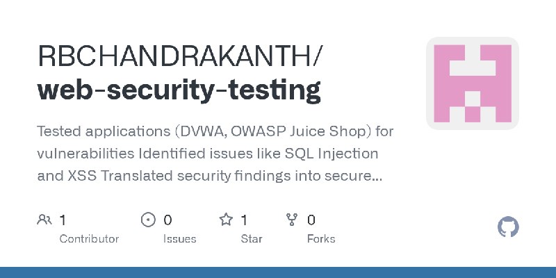 GitHub - RBCHANDRAKANTH/web-security-testing: Tested applications (DVWA, OWASP Juice Shop) for vulnerabilities Identified issues…