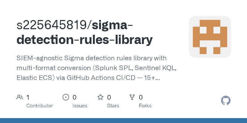 GitHub - s225645819/sigma-detection-rules-library: SIEM-agnostic Sigma detection rules library with multi-format conversion (Splunk…