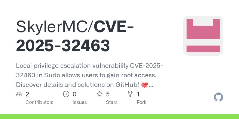 GitHub - SkylerMC/CVE-2025-32463: Local privilege escalation vulnerability CVE-2025-32463 in Sudo allows users to gain root access.…