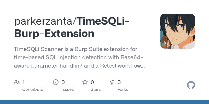 GitHub - parkerzanta/TimeSQLi-Burp-Extension: TimeSQLi Scanner is a Burp Suite extension for time-based SQL injection detection…