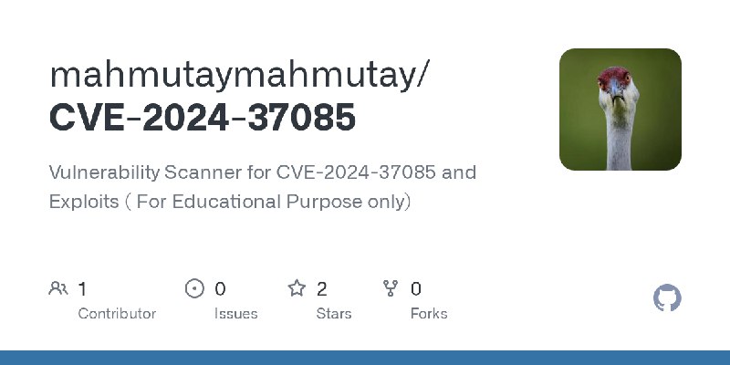 GitHub - mahmutaymahmutay/CVE-2024-37085: Vulnerability Scanner for CVE-2024-37085 and Exploits ( For Educational Purpose only)