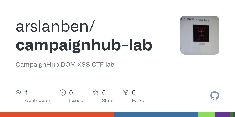 GitHub - arslanben/campaignhub-lab: CampaignHub DOM XSS CTF lab