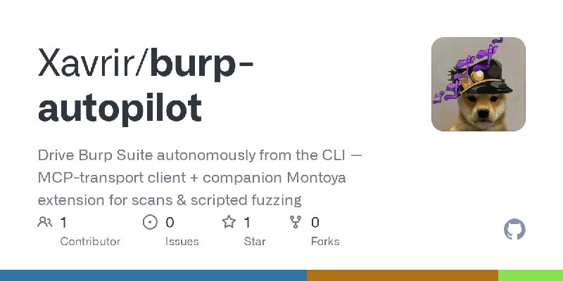 GitHub - Xavrir/burp-autopilot: Drive Burp Suite autonomously from the CLI — MCP-transport client + companion Montoya extension…