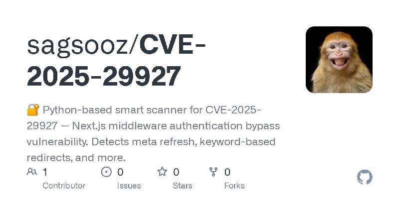 GitHub - sagsooz/CVE-2025-29927: 🔐 Python-based smart scanner for CVE-2025-29927 — Next.js middleware authentication bypass vulnerability.…