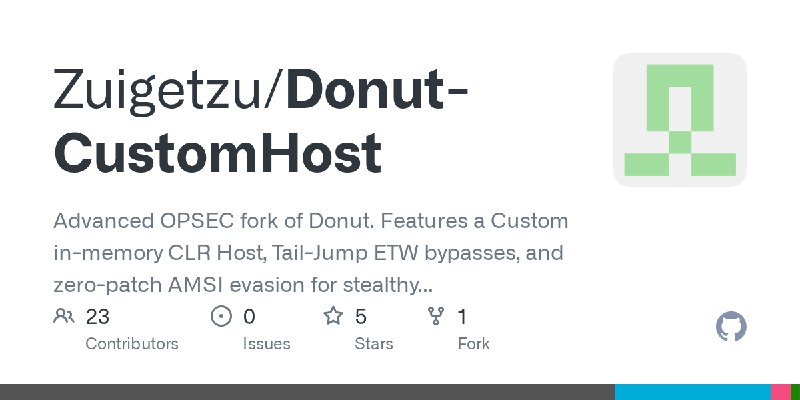 GitHub - Zuigetzu/Donut-CustomHost: Advanced OPSEC fork of Donut. Features a Custom in-memory CLR Host, Tail-Jump ETW bypasses…