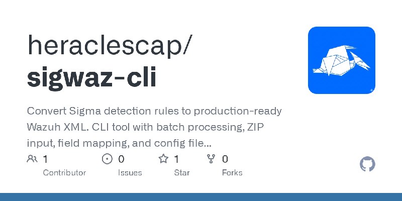 GitHub - heraclescap/sigwaz-cli: Convert Sigma detection rules to production-ready Wazuh XML. CLI tool with batch processing, ZIP…