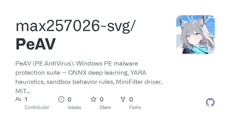 GitHub - max257026-svg/PeAV: PeAV (PE AntiVirus): Windows PE malware protection suite — ONNX deep learning, YARA heuristics, sandbox…
