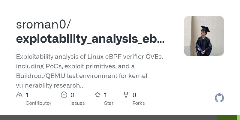 GitHub - sroman0/explotability_analysis_ebpf: Exploitability analysis of Linux eBPF verifier CVEs, including PoCs, exploit primitives…
