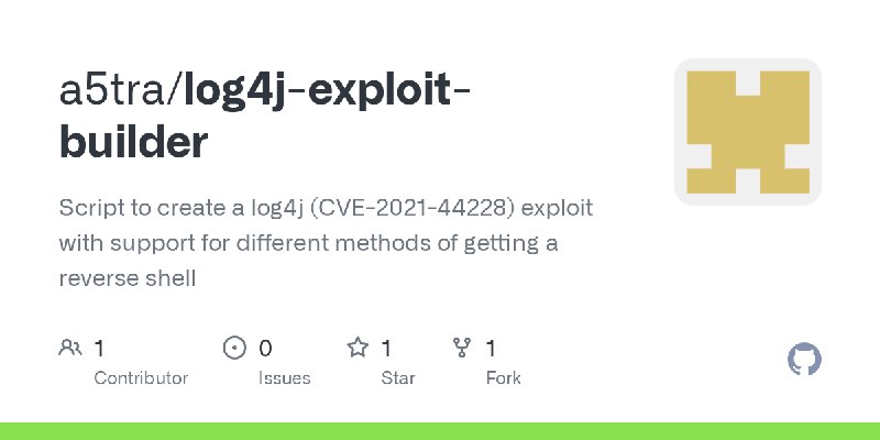 GitHub - a5tra/log4j-exploit-builder: Script to create a log4j (CVE-2021-44228) exploit with support for different methods of getting…