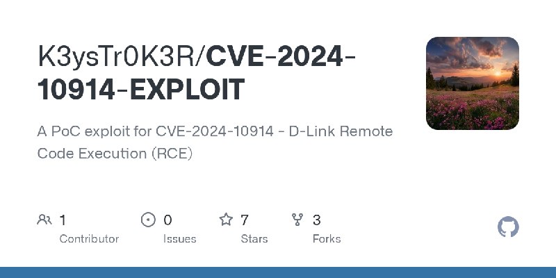 GitHub - K3ysTr0K3R/CVE-2024-10914-EXPLOIT: A PoC exploit for CVE-2024-10914 - D-Link Remote Code Execution (RCE)