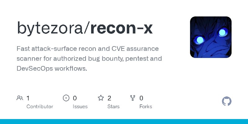 GitHub - bytezora/recon-x: Fast attack-surface recon and CVE assurance scanner for authorized bug bounty, pentest and DevSecOps…