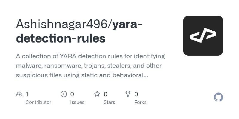 GitHub - Ashishnagar496/yara-detection-rules: A collection of YARA detection rules for identifying malware, ransomware, trojans…