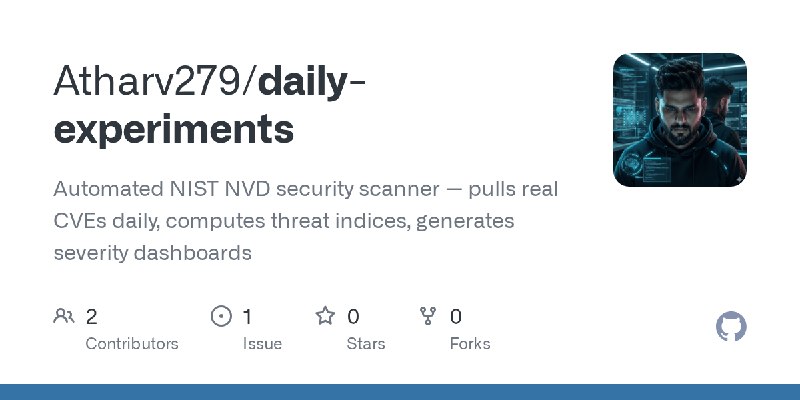GitHub - Atharv279/daily-experiments: Automated NIST NVD security scanner — pulls real CVEs daily, computes threat indices, generates…