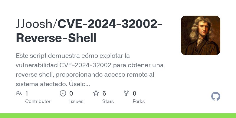 GitHub - JJoosh/CVE-2024-32002-Reverse-Shell: Este script demuestra cómo explotar la vulnerabilidad CVE-2024-32002 para obtener…