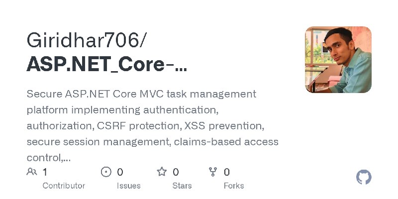 GitHub - Giridhar706/ASP.NET_Core-SecureTaskManagementPlatform_MVC: Secure ASP.NET Core MVC task management platform implementing…
