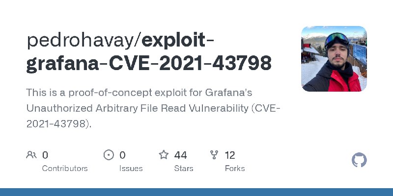 GitHub - pedrohavay/exploit-grafana-CVE-2021-43798: This is a proof-of-concept exploit for Grafana's Unauthorized Arbitrary File…