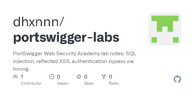 GitHub - dhxnnn/portswigger-labs: PortSwigger Web Security Academy lab notes: SQL injection, reflected XSS, authentication bypass…