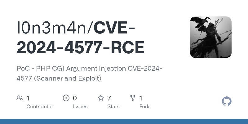 GitHub - l0n3m4n/CVE-2024-4577-RCE: PoC - PHP CGI Argument Injection CVE-2024-4577 (Scanner and Exploit)