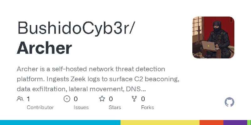 GitHub - BushidoCyb3r/Archer: Archer is a self-hosted network threat detection platform. Ingests Zeek logs to surface C2 beaconing…