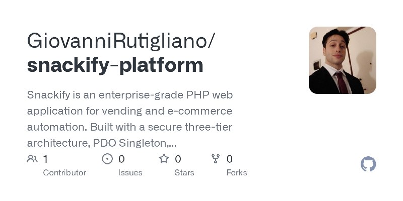 GitHub - GiovanniRutigliano/snackify-platform: Snackify is an enterprise-grade PHP web application for vending and e-commerce automation.…