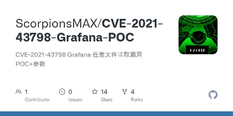 GitHub - ScorpionsMAX/CVE-2021-43798-Grafana-POC: CVE-2021-43798 Grafana 任意文件读取漏洞 POC+参数