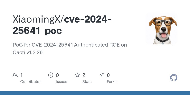 GitHub - XiaomingX/cve-2024-25641-poc: PoC for CVE-2024-25641 Authenticated RCE on Cacti v1.2.26