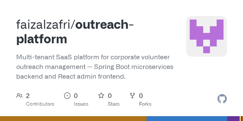 GitHub - faizalzafri/outreach-platform: Multi-tenant SaaS platform for corporate volunteer outreach management — Spring Boot microservices…