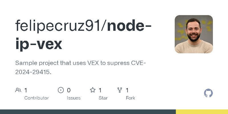 GitHub - felipecruz91/node-ip-vex: Sample project that uses VEX to supress CVE-2024-29415.
