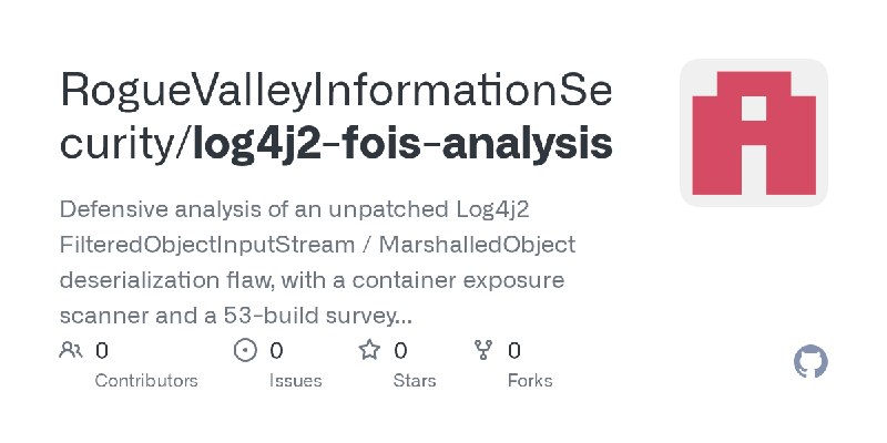 GitHub - RogueValleyInformationSecurity/log4j2-fois-analysis: Defensive analysis of an unpatched Log4j2 FilteredObjectInputStream…