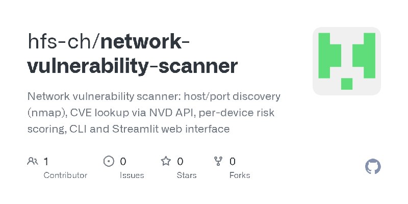 GitHub - hfs-ch/network-vulnerability-scanner: Network vulnerability scanner: host/port discovery (nmap), CVE lookup via NVD API…
