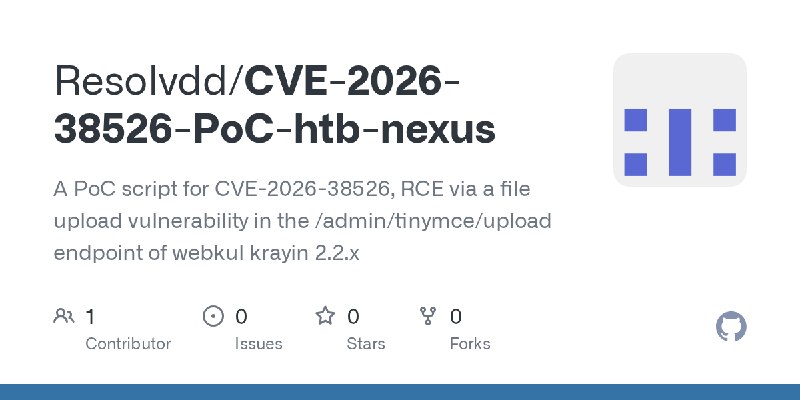GitHub - Resolvdd/CVE-2026-38526-PoC-htb-nexus: A PoC script for CVE-2026-38526, RCE via a file upload vulnerability in the /a…