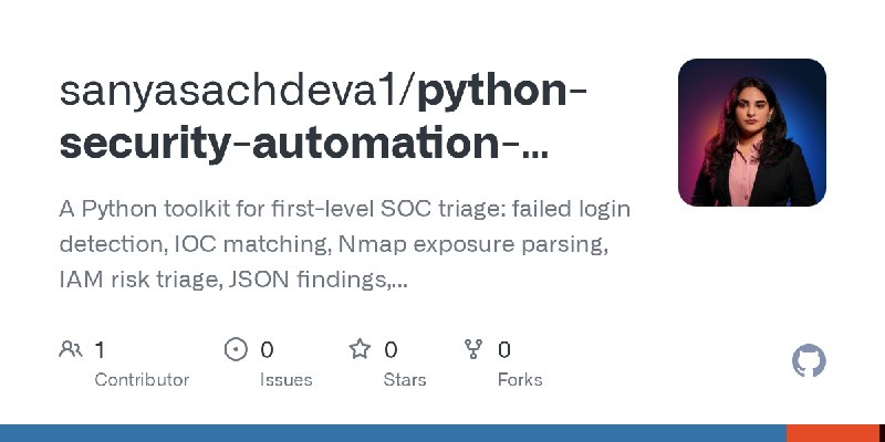 GitHub - sanyasachdeva1/python-security-automation-scripts: A Python toolkit for first-level SOC triage: failed login detection…
